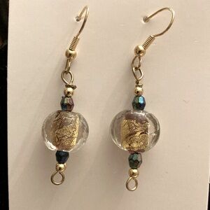 Venetian Glass Bead Dangke Earrings on Goldtone French-style Earwires